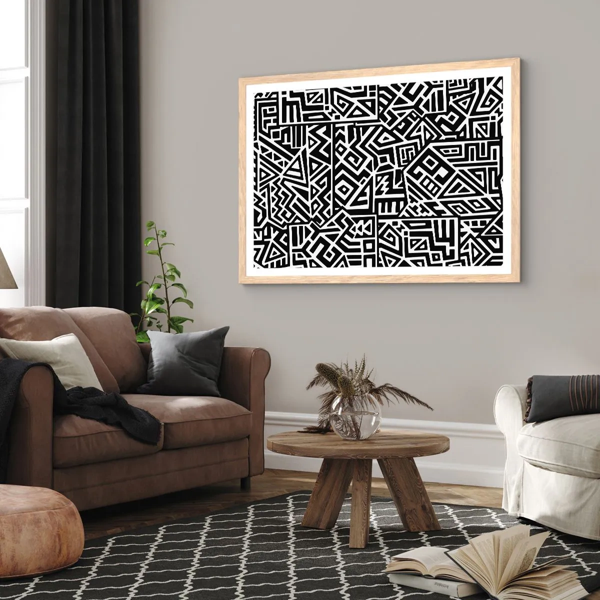Affisch i ram av ljusek - Prekolumbisk komposition - 70x50 cm