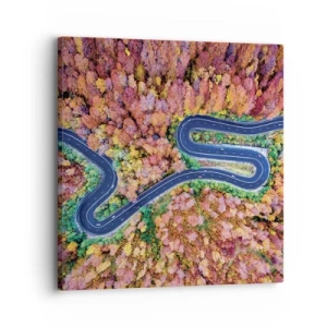 Canvastavla - Bild på duk - Slingrande väg genom skogen - 30x30 cm