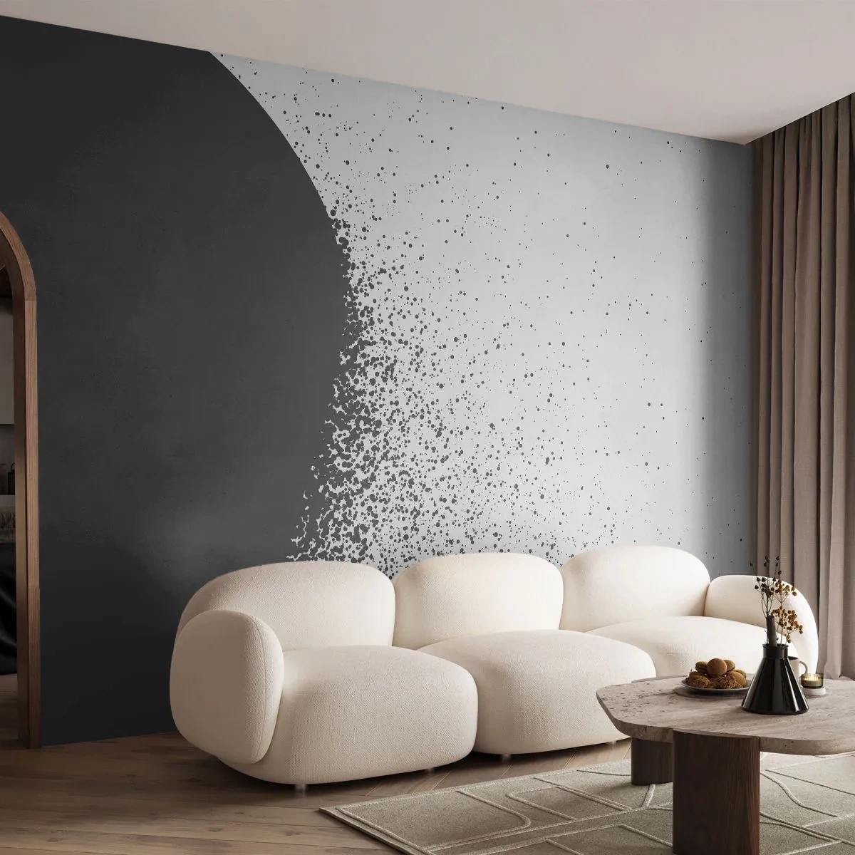 Fototapet Premium Sand - Partiklarnas rörelse - Abstraktion, Svartvitt, Grafik - 250x175 cm