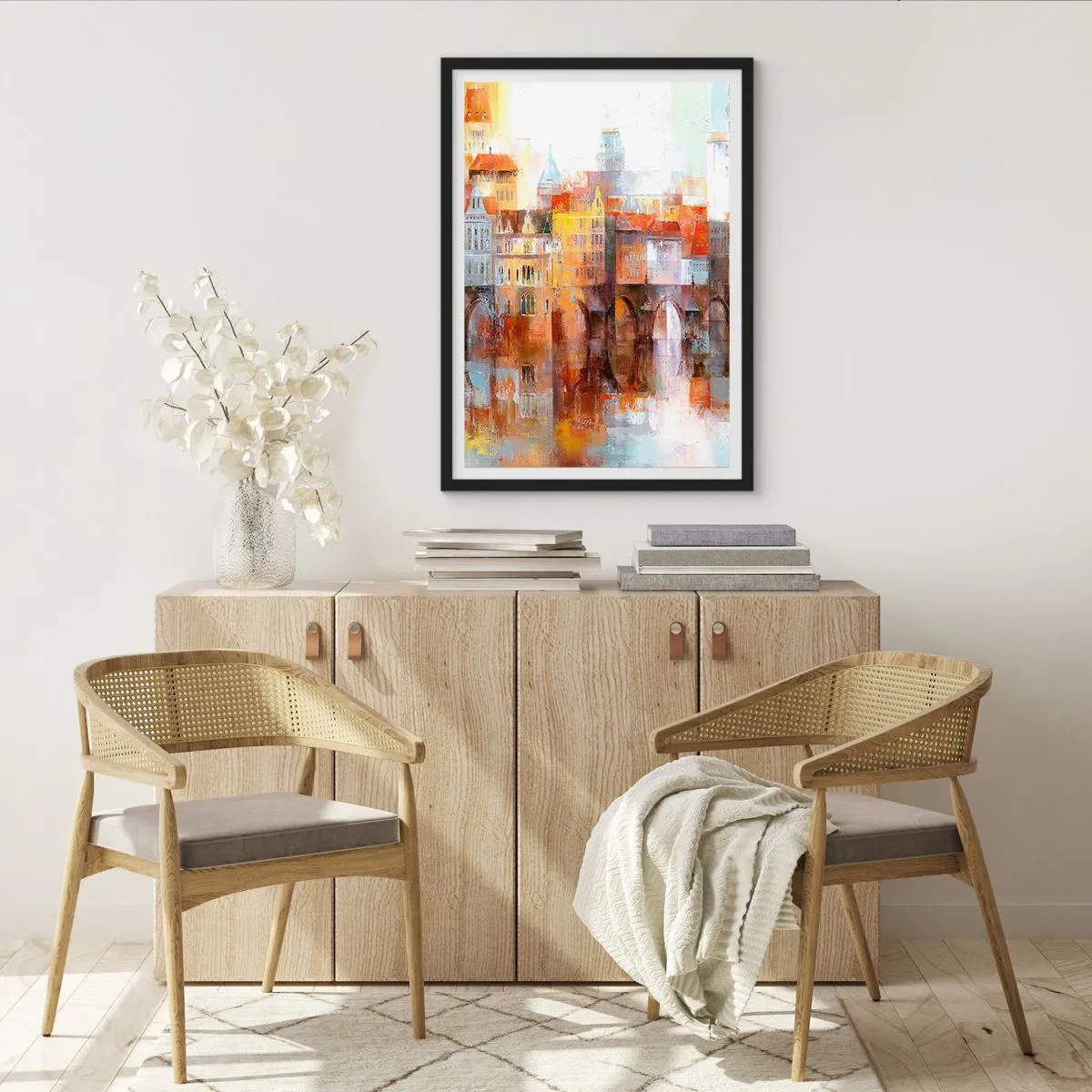 Affisch i svart ram - En pittoresk stad med en konstnärligt utformad bro - 50x70cm - Vackert under bron - Modern väggdekoration för vardagsrum och sovrum ARTTOR