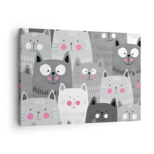Canvastavla - Bild på duk - Ett roligt mönster med katter i grå nyanser - 70x50cm - Katternas värld - Modern väggdekoration för vardagsrum och sovrum ARTTOR