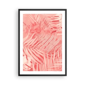 Affisch i svart ram - Rosa ormbunke och palmblad på en pastellfärgad bakgrund - 50x70cm - Rosa koncept - Modern väggdekoration för vardagsrum och sovrum ARTTOR