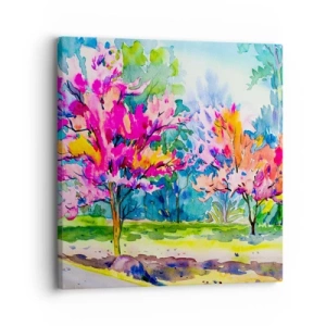 Canvastavla - Bild på duk - Regnbågsträdgård i vårskenet - 30x30 cm