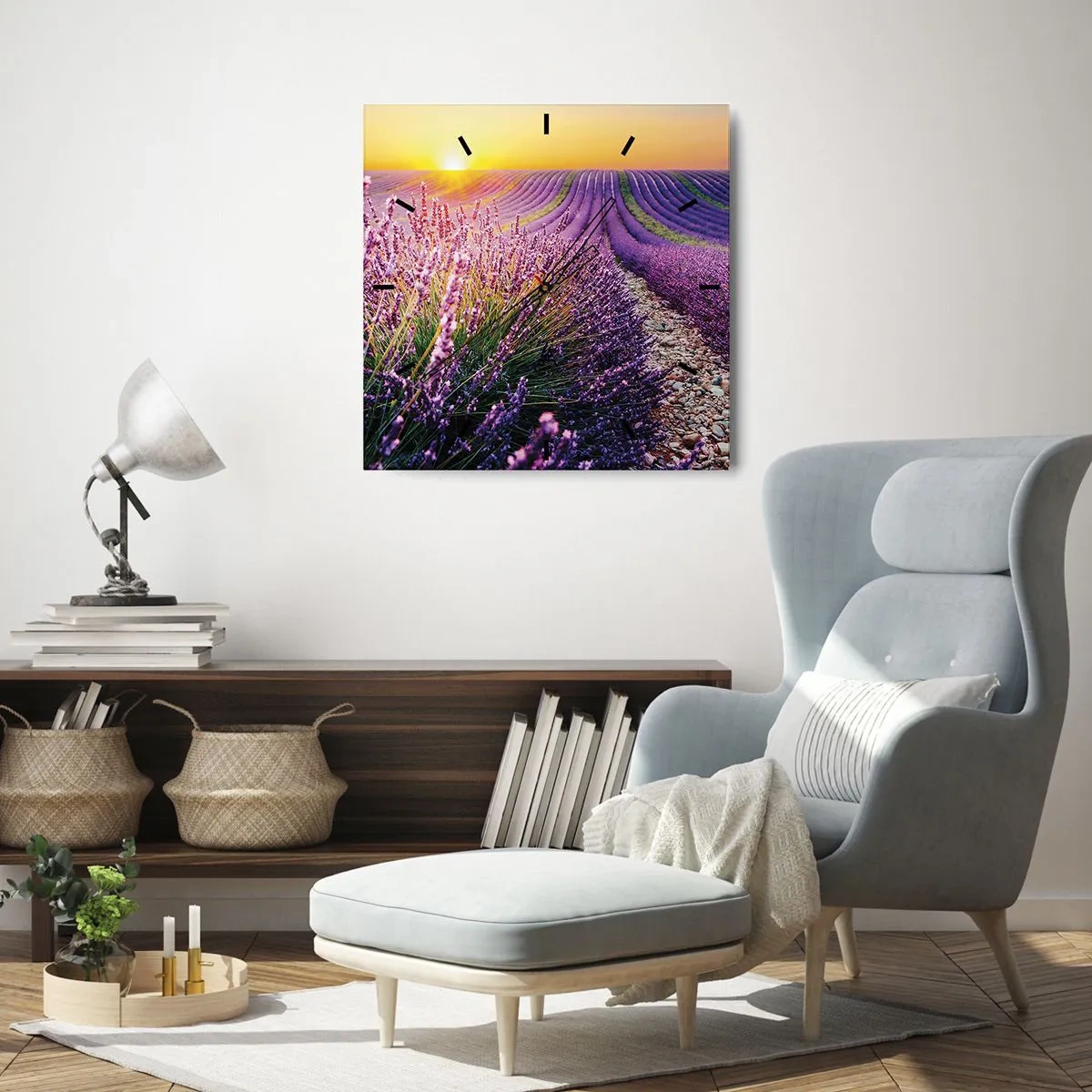 Väggklocka - Klocka på glas - Doftande åkermark - 40x40 cm