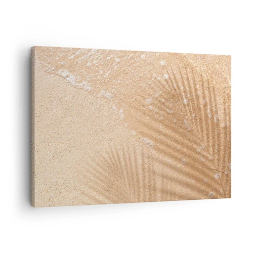 Canvastavla - Bild på duk - Skuggan av en palm på sanden med ett delikat vågmönster - 70x50cm - Heta sommarens skugga - Modern väggdekoration för vardagsrum och sovrum ARTTOR
