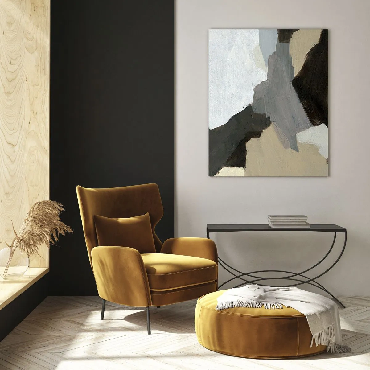 Glastavla - Bild på glas - Abstraktion: avgrening av det gråa - 80x120 cm