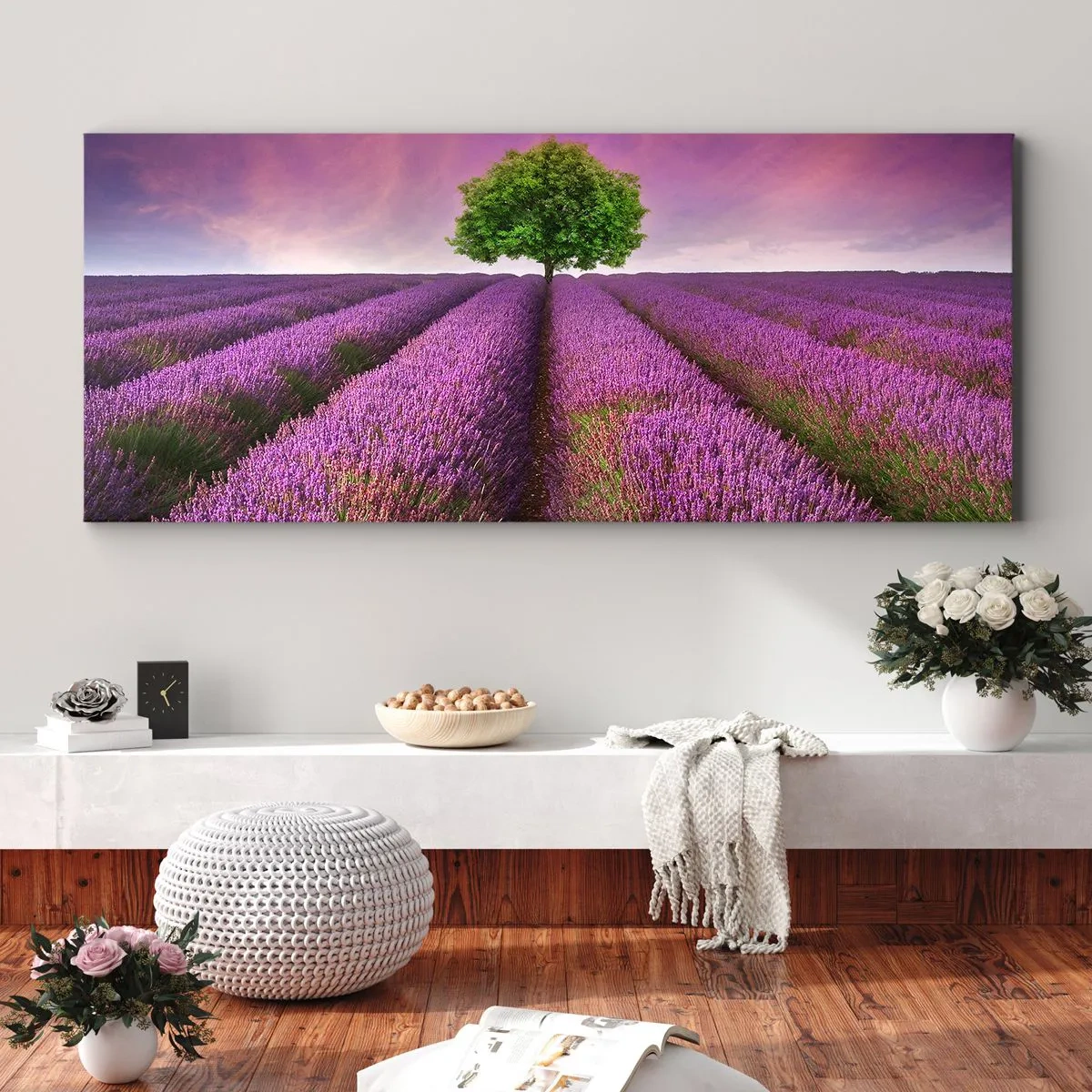 Canvastavla - Bild på duk - På lavendelåkrarna - 100x40 cm