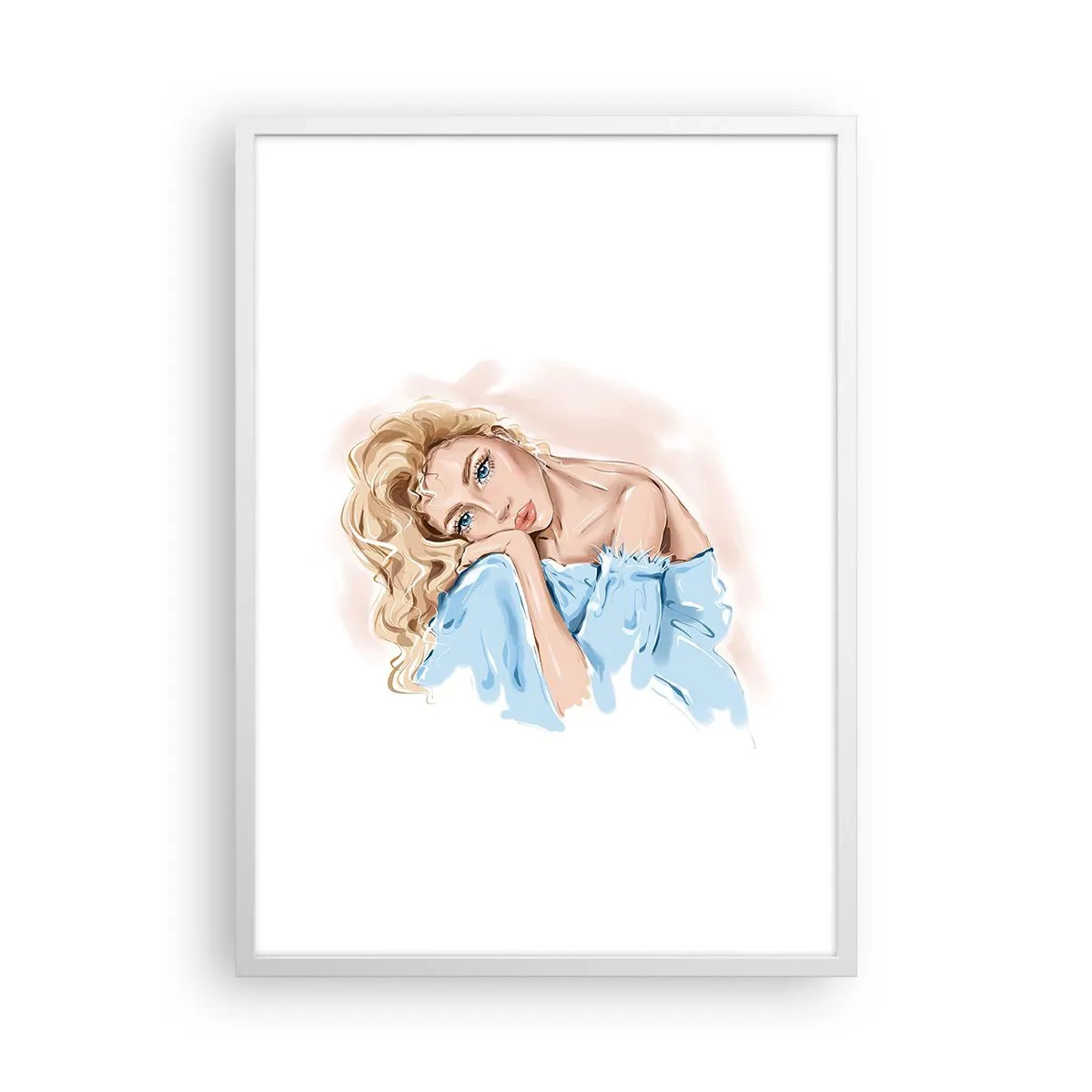 Affisch i vit ram - Drömmande i blått - 50x70 cm