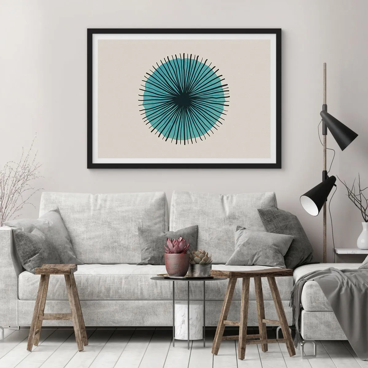 Affisch i svart ram - Radier mot blått - 50x40 cm