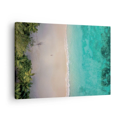 Canvastavla - Bild på duk - Flygfoto över en tropisk strand med turkost vatten - 70x50cm - En strand i paradiset - Modern väggdekoration för vardagsrum och sovrum ARTTOR