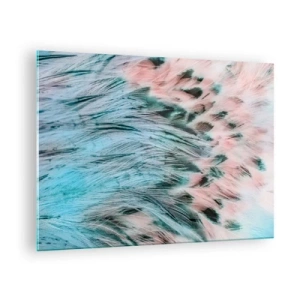 Glastavla - Bild på glas - Närbild av fjädrar i safirrosa nyanser - 70x50cm - Safir-rosa dun - Modern väggdekoration för vardagsrum och sovrum ARTTOR