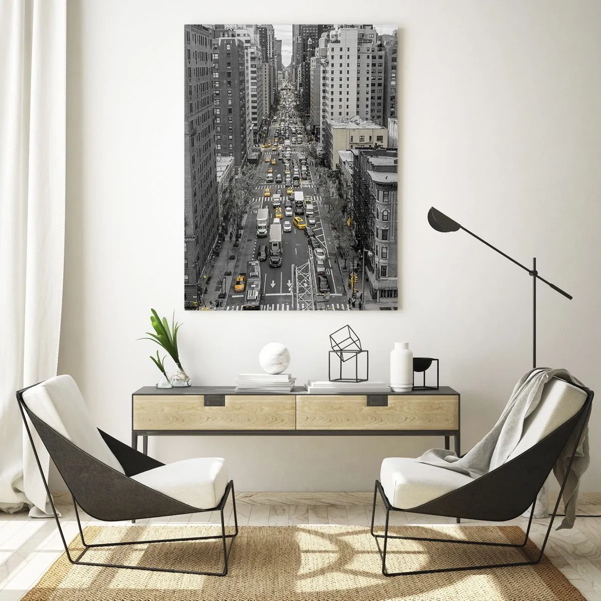 Glastavla - Bild på glas - Livet i New York - 50x70 cm
