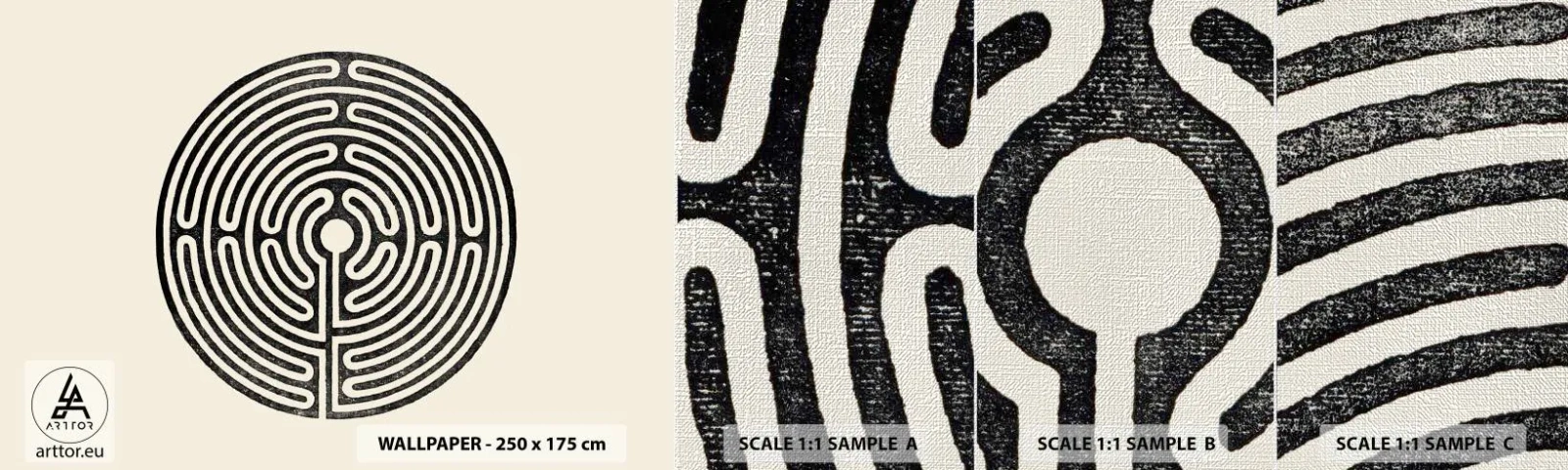 Provbit av fototapet Premium Canvas - Mystisk ordning - Labyrint, Minimalism, Svartvitt - 100x30 cm