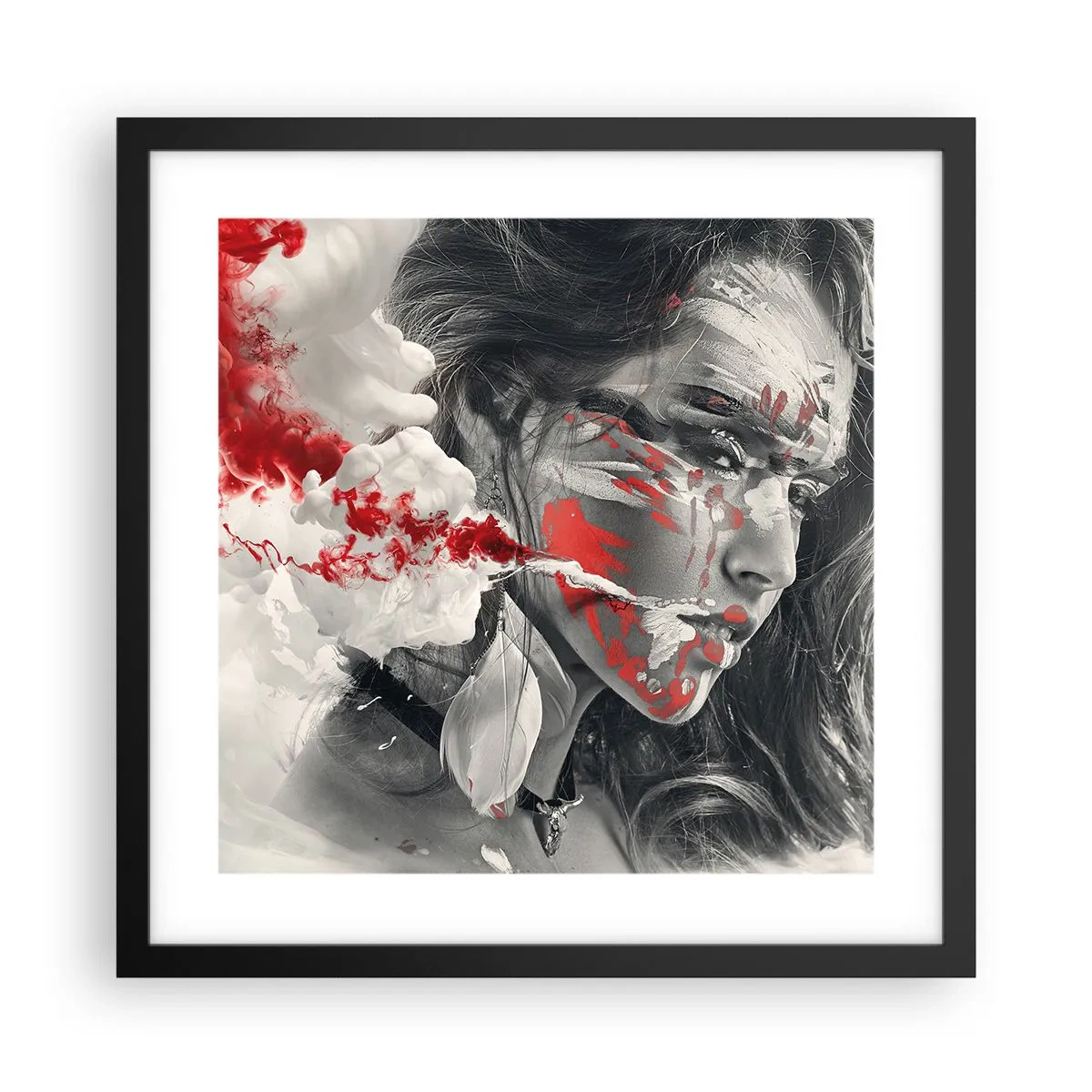 Affisch i svart ram - Röd-vit absurdhet - 40x40 cm