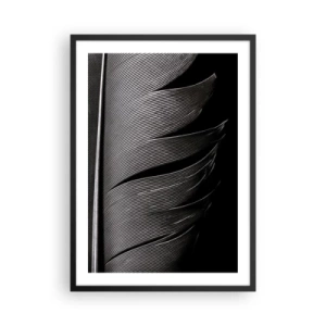 Affisch i svart ram - En minimalistisk tolkning av en fjäder i svartvitt - 50x70cm - Fjäder - en underbar konstruktion - Modern väggdekoration för vardagsrum och sovrum ARTTOR