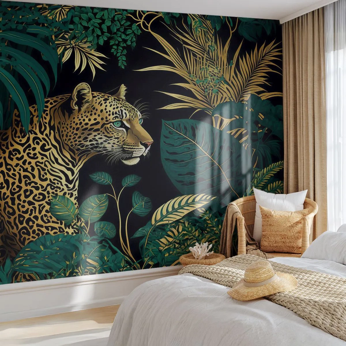 Fototapet Premium Sand - Värden i djungeln - leopard, Djungel, Tropisk - 100x70 cm