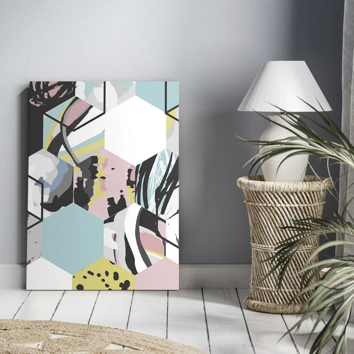 Canvastavla - Bild på duk - Sexkanter och kuber i sex färger - 65x120 cm
