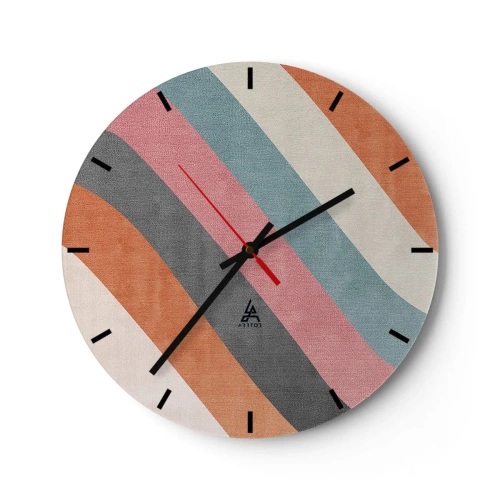 Väggklocka - Klocka på glas - Färgglada ränder i pastellnyanser arrangerade diagonalt - 30x30cm - Diagonal komposition - rörelse - Modern väggdekoration för vardagsrum, kök och sovrum ARTTOR