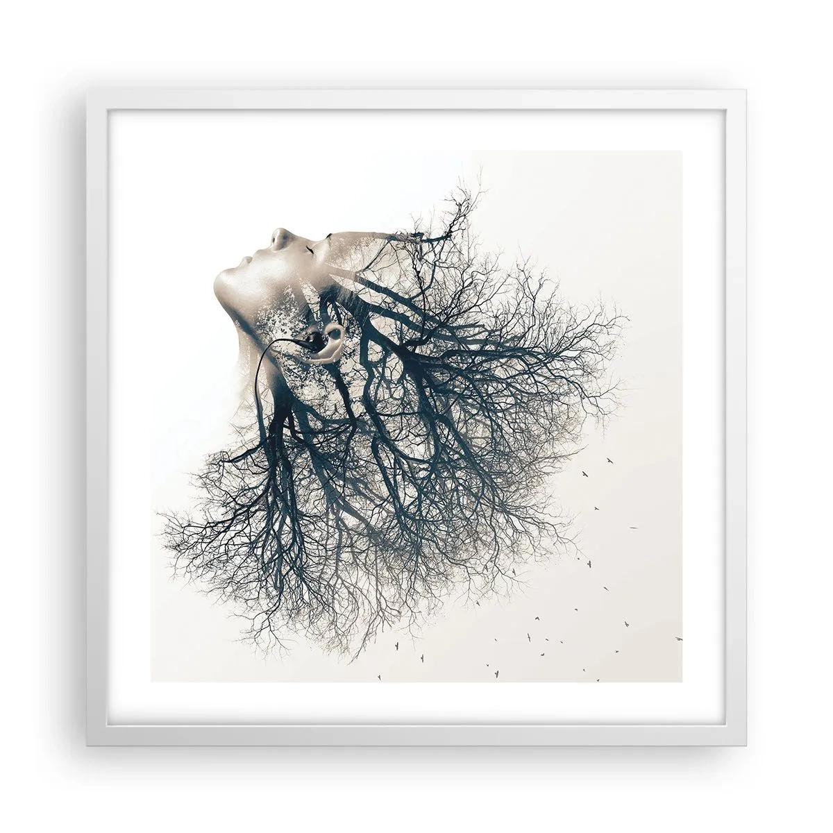Affisch i vit ram - Lyssnar på trädens viskningar - 50x50 cm