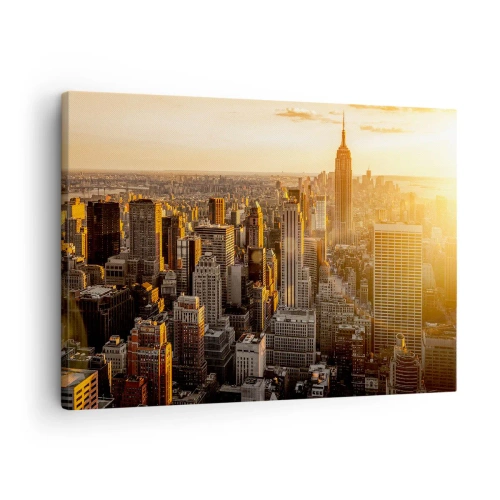 Canvastavla - Bild på duk - New York Citys silhuett vid solnedgången med utsikt över Empire State Building - 70x50cm - Växa i solskenet - Modern väggdekoration för vardagsrum och sovrum ARTTOR