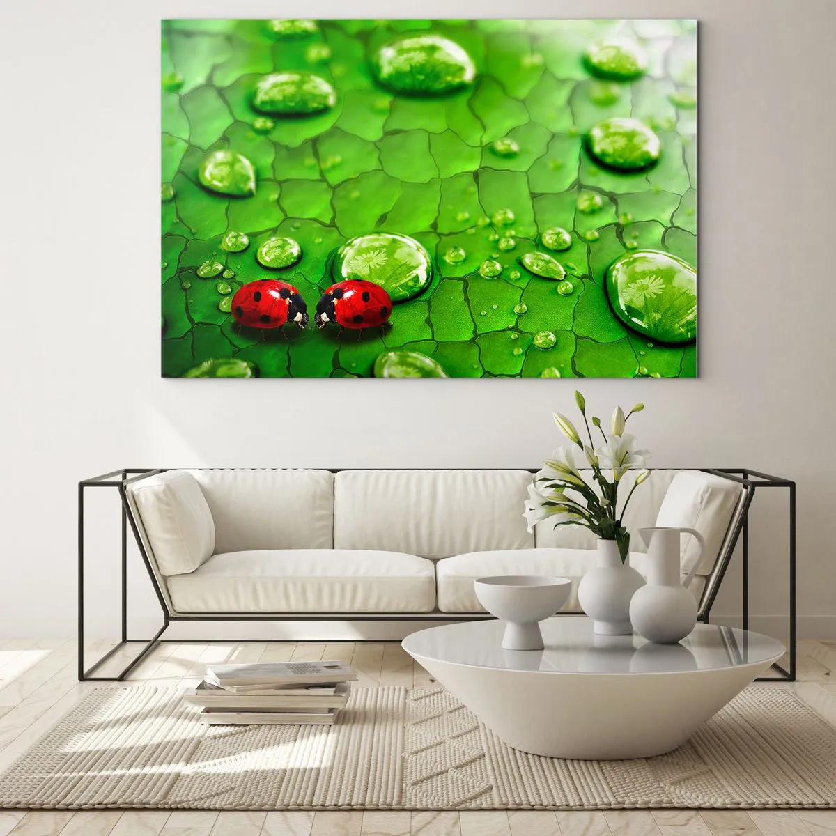 Glastavla - Bild på glas - Ett möte i det gröna - 120x80 cm