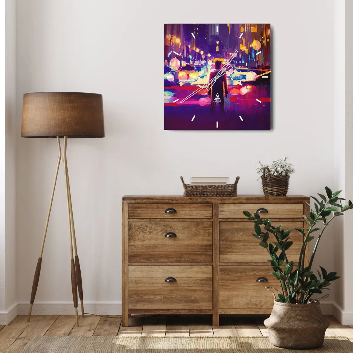 Väggklocka - Klocka på glas - Doppad i ljuset - 30x30 cm