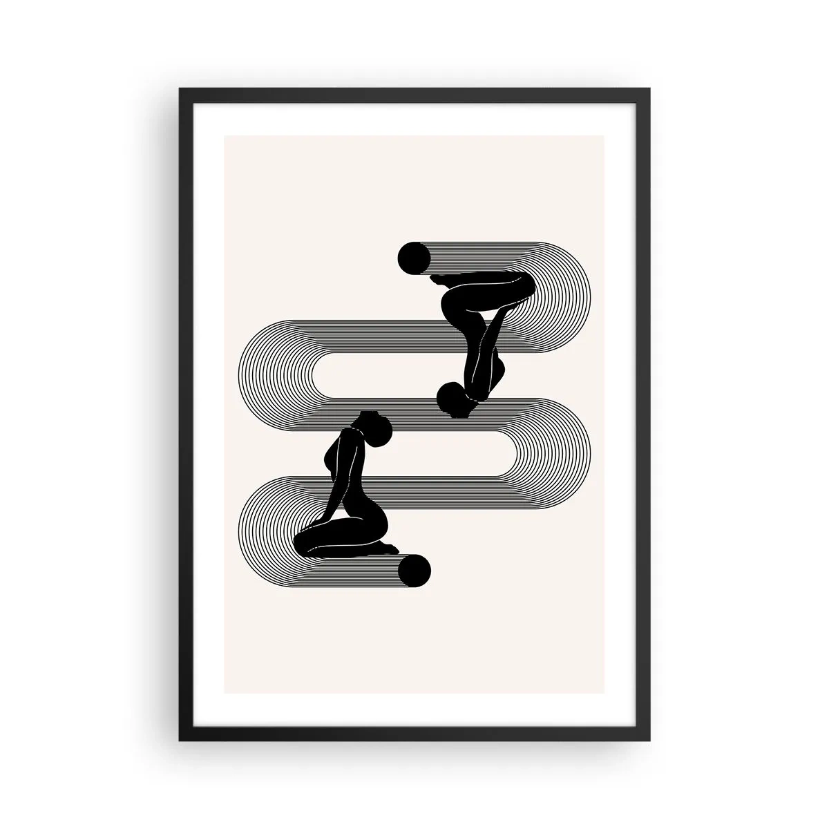Affisch i svart ram - Minimalistisk grafik av kvinnliga silhuetter med en optisk illusionseffekt - 50x70cm - Sensuell symmetri - Modern väggdekoration för vardagsrum och sovrum ARTTOR