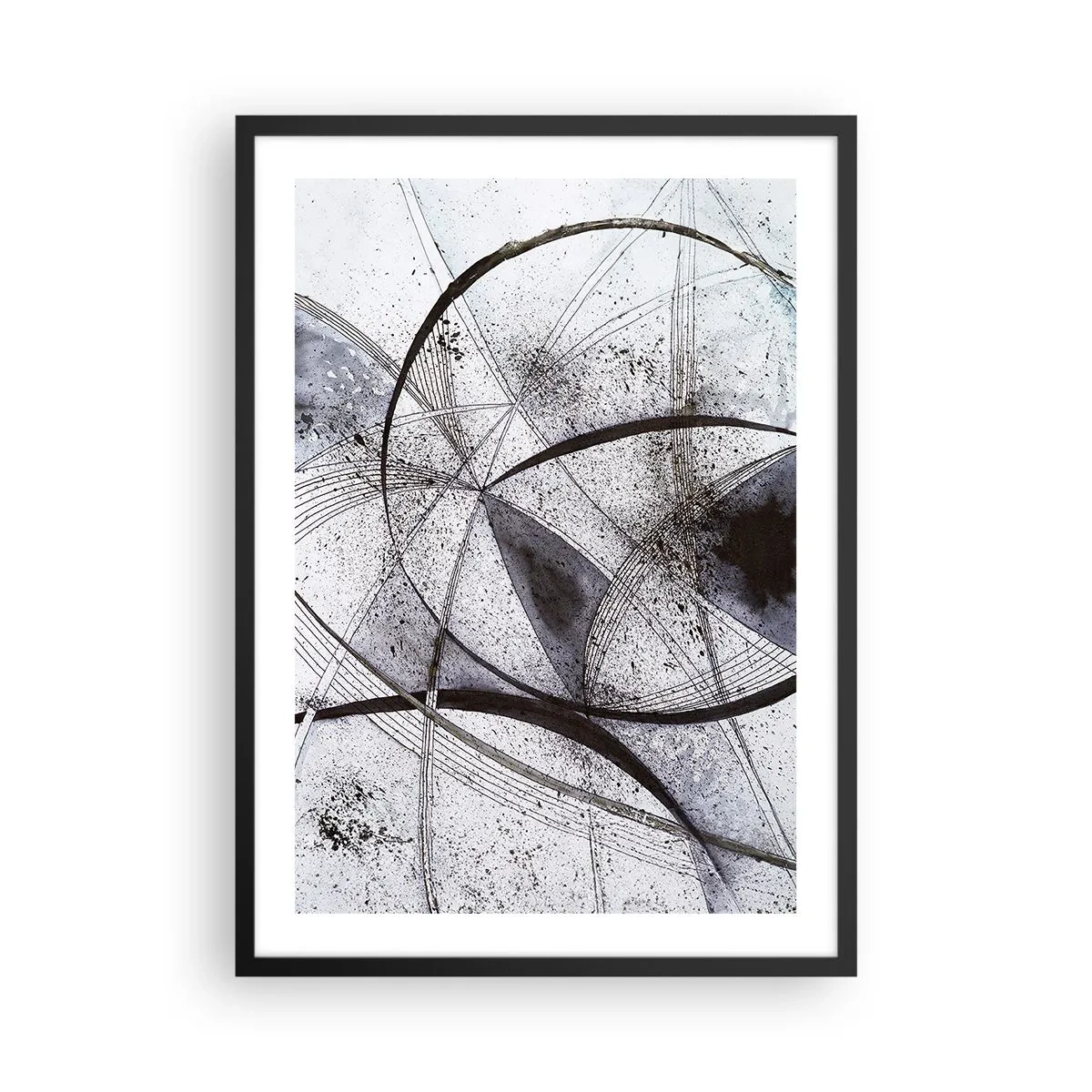 Affisch i svart ram - Abstrakt komposition av geometriska linjer och cirklar - 50x70cm - Futuristisk fantasi - Modern väggdekoration för vardagsrum och sovrum ARTTOR