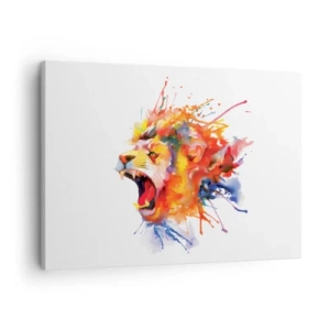 Canvastavla - Bild på duk - Färgglatt porträtt av ett lejon i dynamisk stil - 70x50cm - Explodera med ilska  - Modern väggdekoration för vardagsrum och sovrum ARTTOR