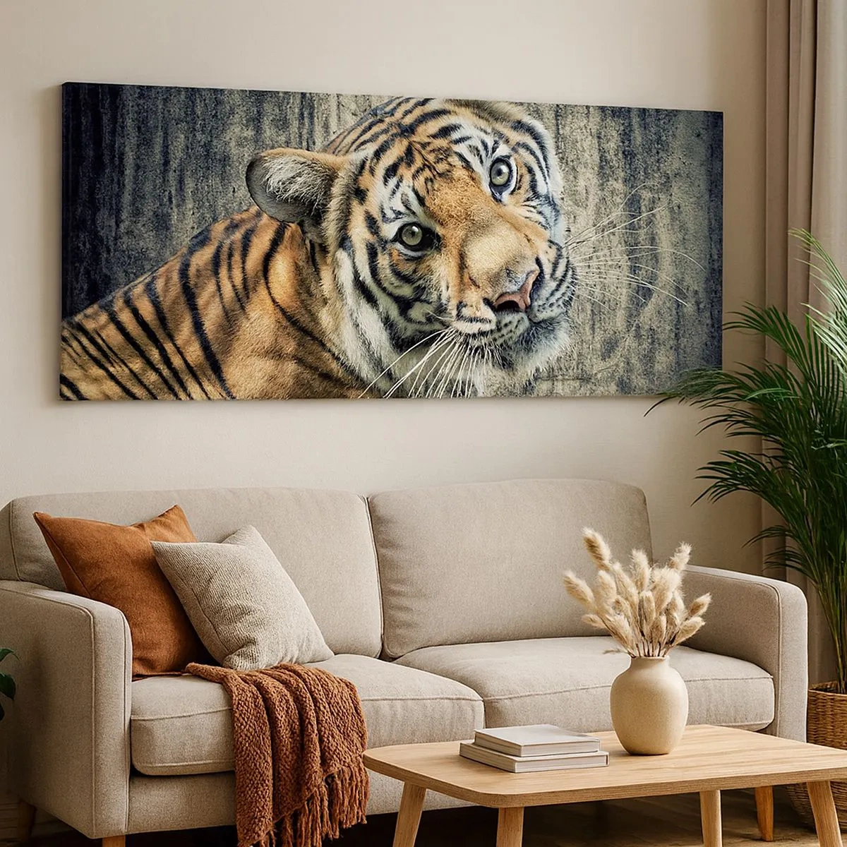 Canvastavla - Bild på duk - Porträtt i ljusstrålar - 100x40 cm