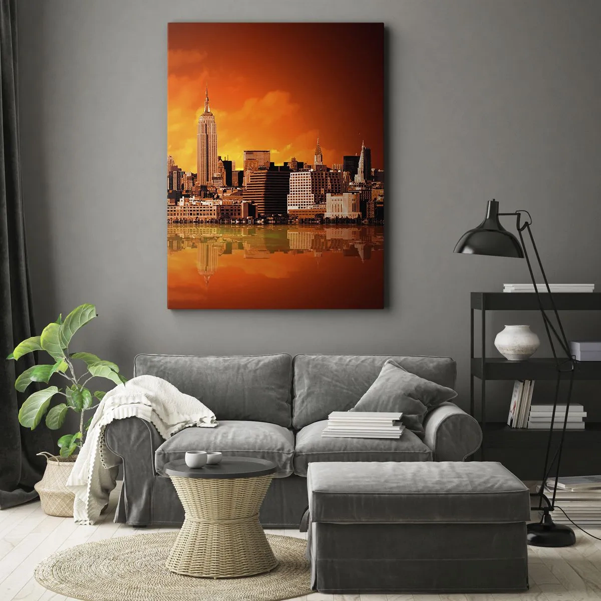 Canvastavla - Bild på duk - Stostadspanorama i gul och brunt - 80x120 cm