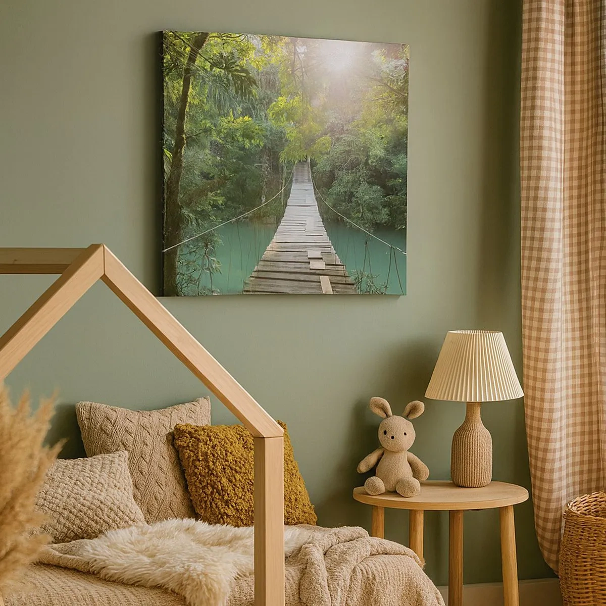 Canvastavla - Bild på duk - Vid azurblått vatten till azurblå skog - 30x30 cm