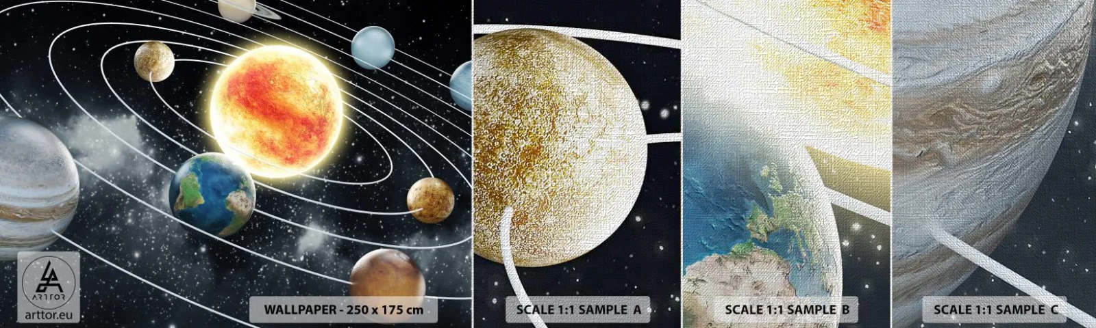 Provbit av fototapet Premium Canvas - Rymddans - Kosmos, Galaxy, Solsystem - 100x30 cm
