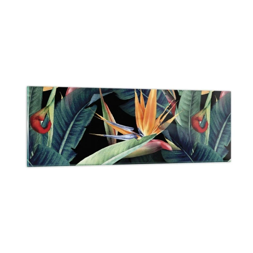 Glastavla - Bild på glas - Tropikens brinnande blommor - 90x30 cm