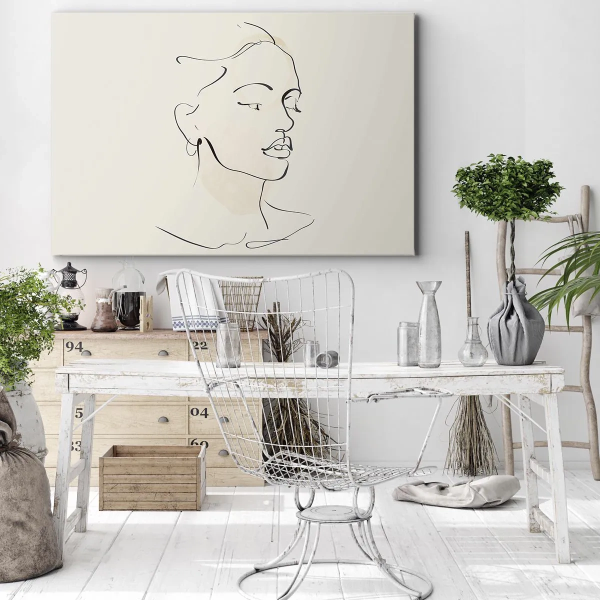 Canvastavla - Bild på duk - En delikat skiss av en kvinnas ansikte mot en ljus bakgrund - 70x50cm - Säkra drag - Modern väggdekoration för vardagsrum och sovrum ARTTOR