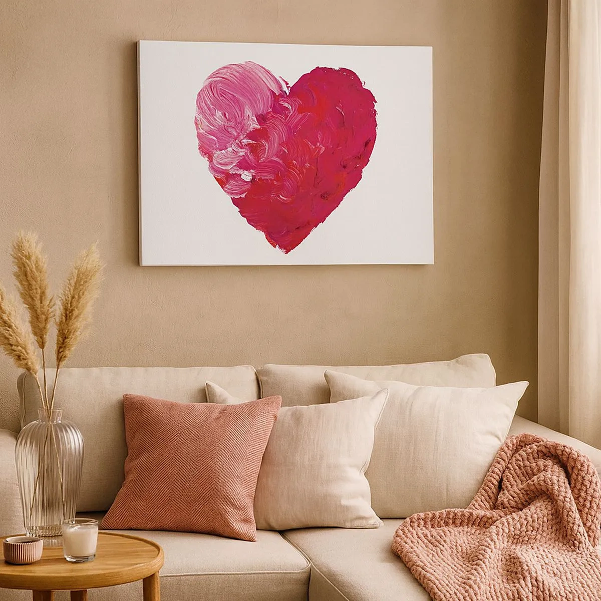 Canvastavla - Bild på duk - Ett rosa och rött hjärta målat med en pensel - 70x50cm - All you need is love - Modern väggdekoration för vardagsrum och sovrum ARTTOR