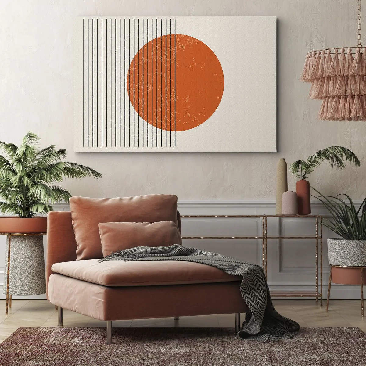 Canvastavla - Bild på duk - Minimalistisk sol med geometriska linjer - 70x50cm - Alltid solen - Modern väggdekoration för vardagsrum och sovrum ARTTOR