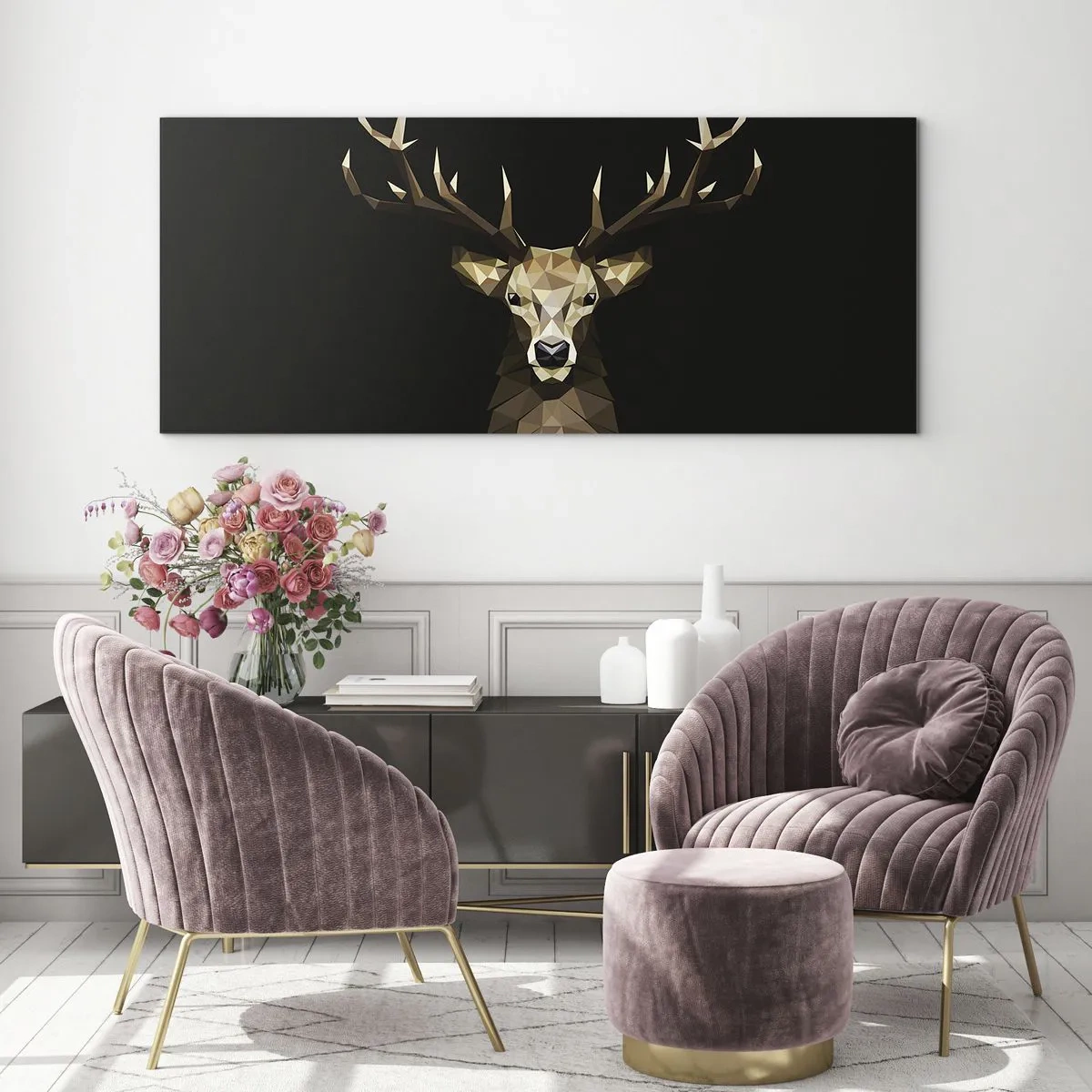 Glastavla - Bild på glas - Kubistisk hjort - 90x30 cm
