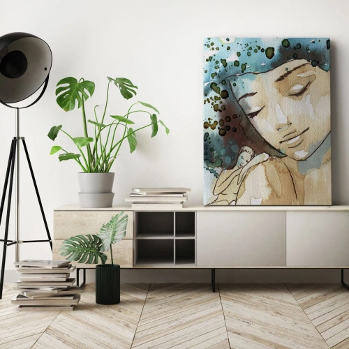 Canvastavla - Bild på duk - Lady in blue - 45x80 cm