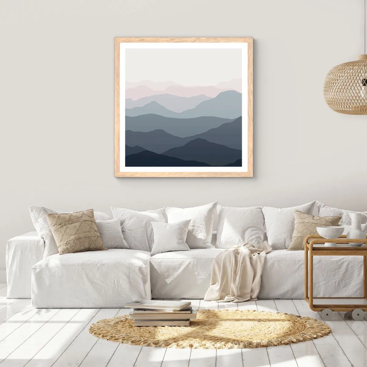 Affisch i ram av ljusek - Fjällens vågor - 60x60 cm