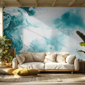 Fototapet Standard Eco - Abstrakt akvarell i nyanser av turkos och vitt - 100x70cm - Blåa laguner - Modern väggdekoration för vardagsrum och sovrum ARTTOR