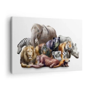 Canvastavla - Bild på duk - En mängd olika vilda djur i en gruppkomposition - 70x50cm - Afrikans familjefoto - Modern väggdekoration för vardagsrum och sovrum ARTTOR