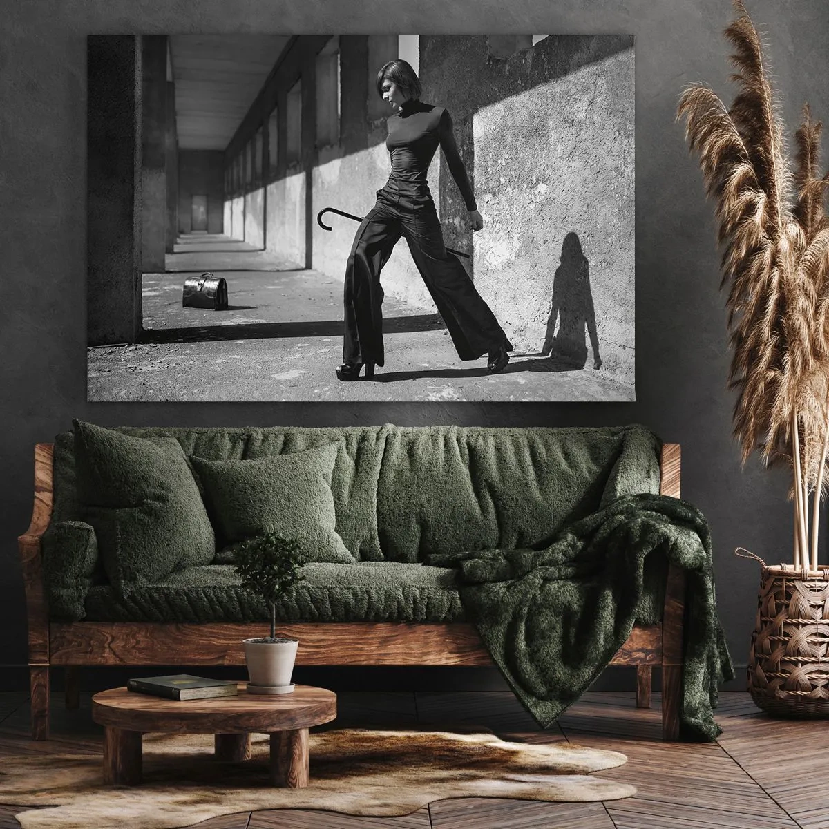Canvastavla - Bild på duk - Snygg kvinna i industriell miljö - 70x50cm - Stadselegans - Modern väggdekoration för vardagsrum och sovrum ARTTOR