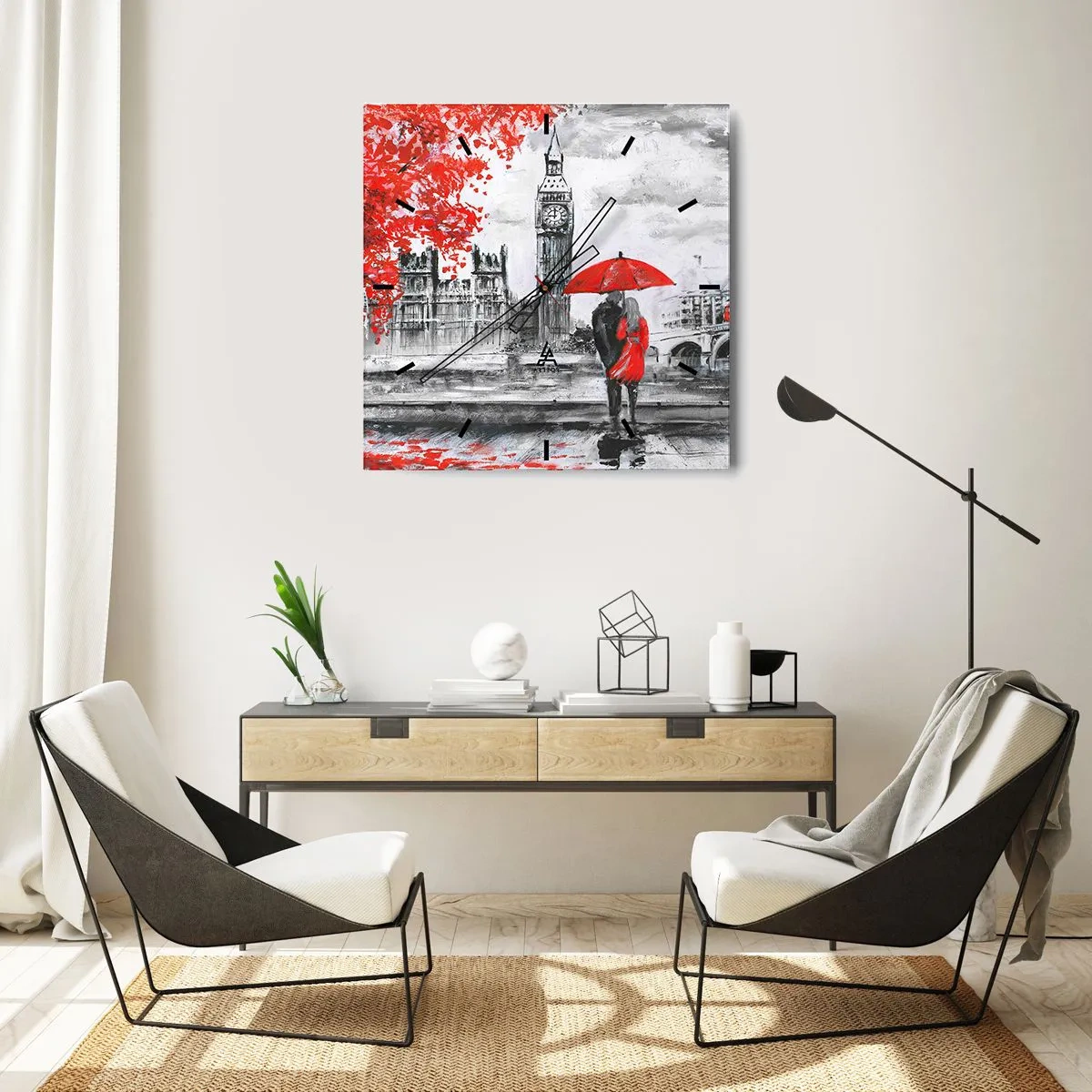 Väggklocka - Klocka på glas - Förälskade i London - 40x40 cm