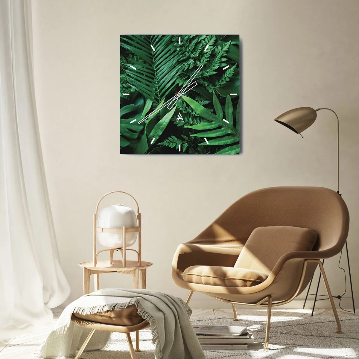 Väggklocka - Klocka på glas - Omgärdade av grönskan - 30x30 cm
