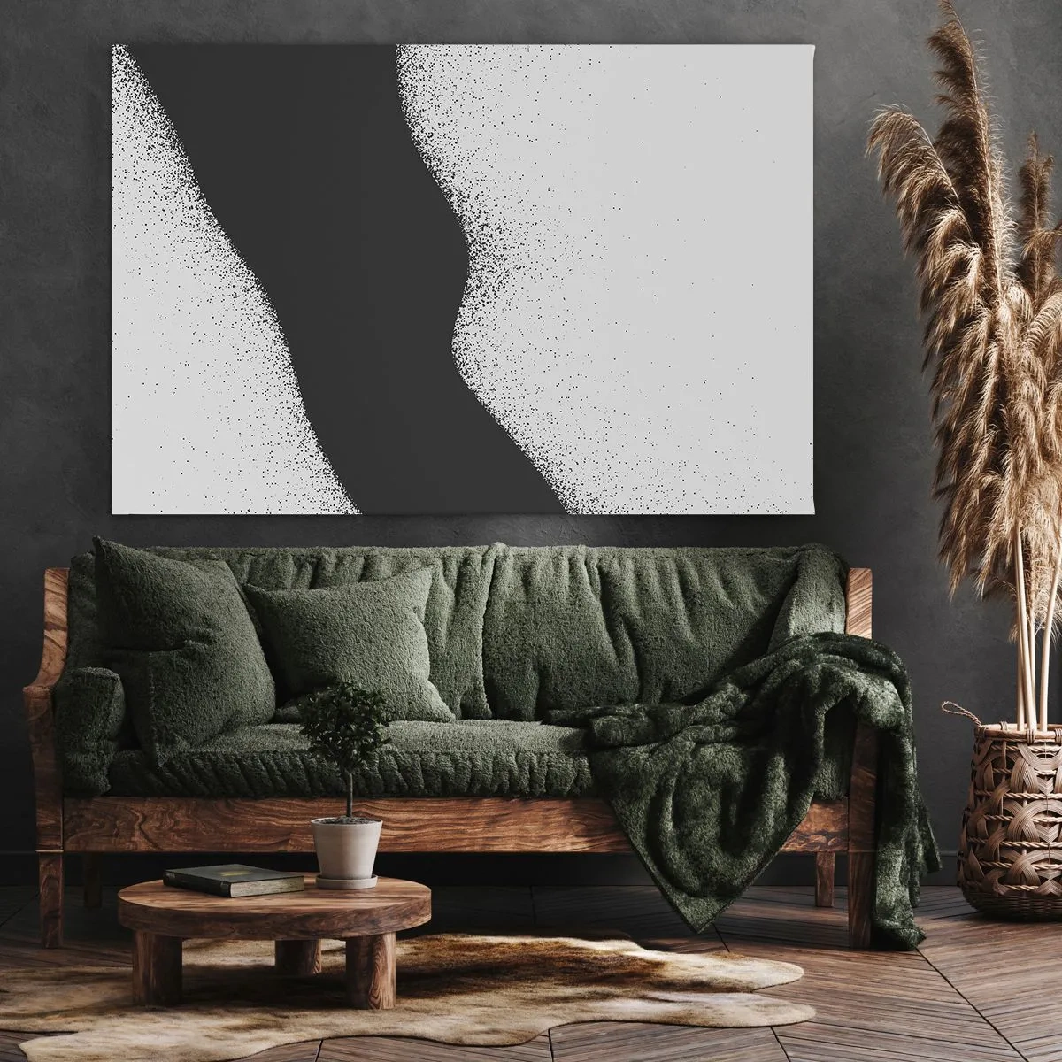 Canvastavla - Bild på duk - Abstrakt svartvitt mönster med fina prickar på duk - 70x50cm - Flytande balans - Modern väggdekoration för vardagsrum och sovrum ARTTOR