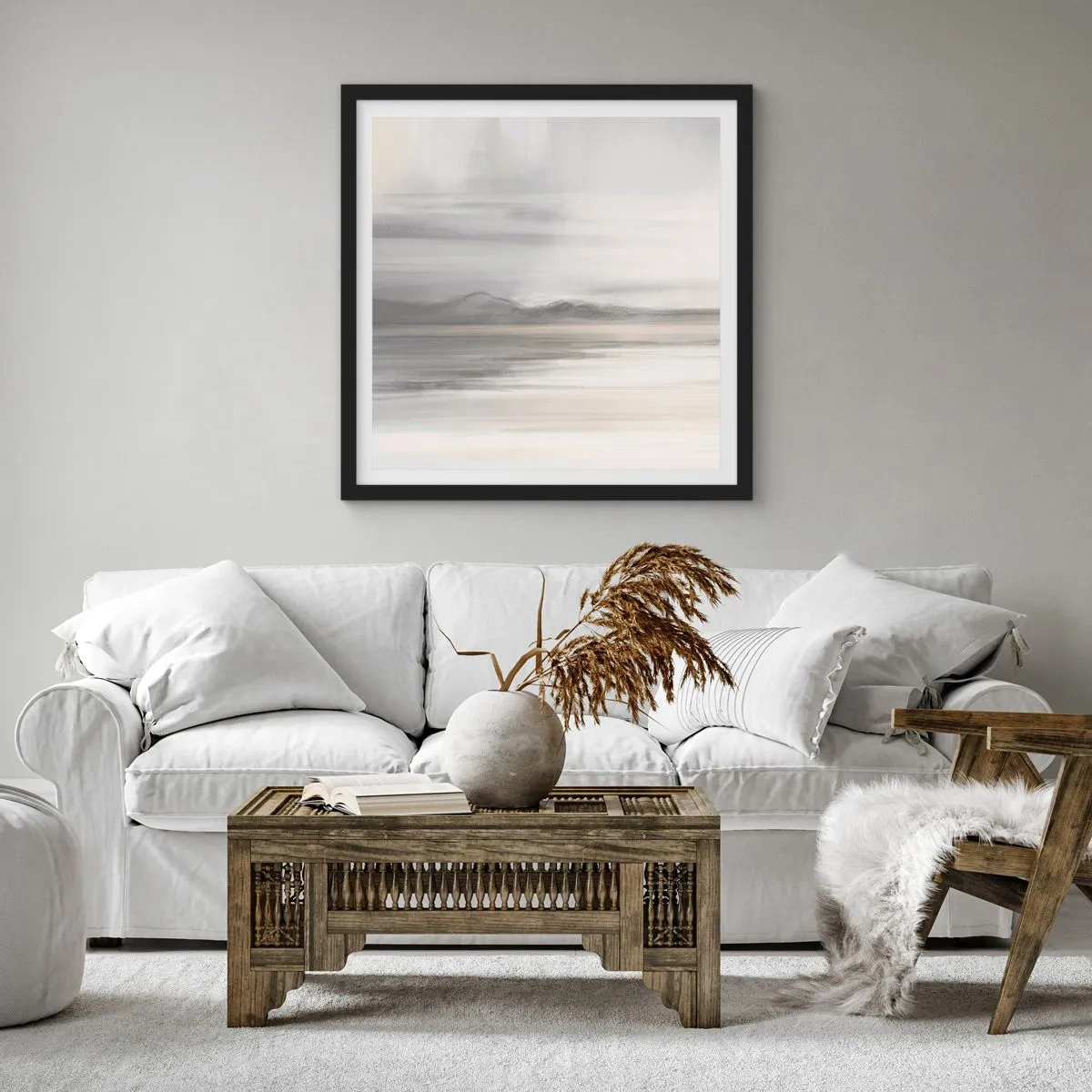 Affisch i svart ram - En eftertänksam bakgrund - 60x60 cm