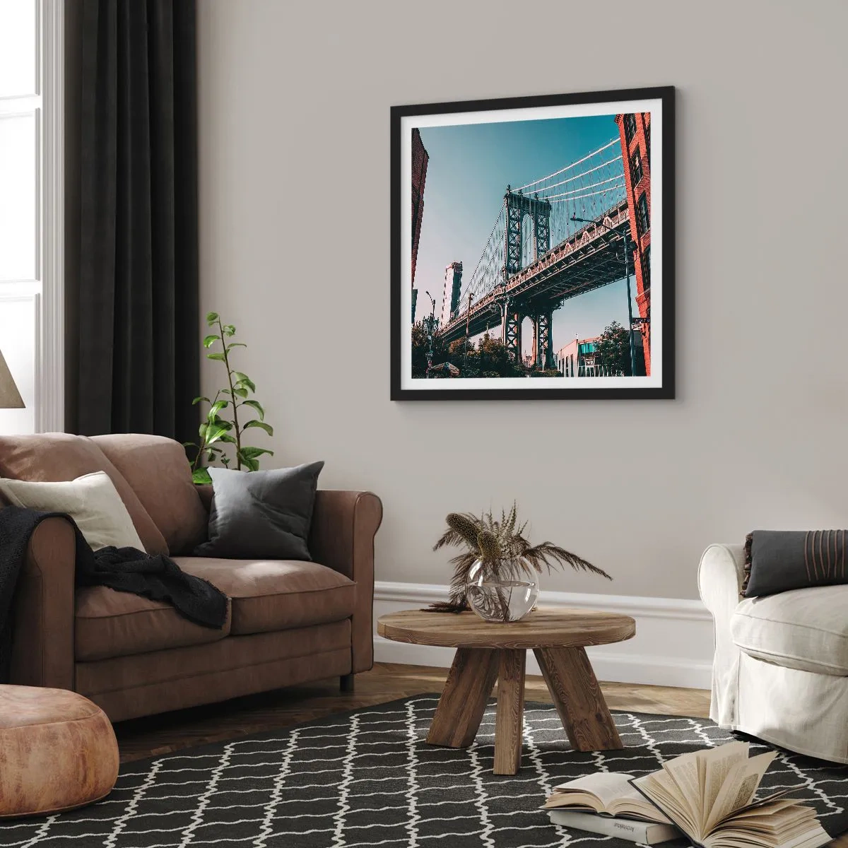 Affisch i svart ram - Över stadens vågor - 60x60 cm