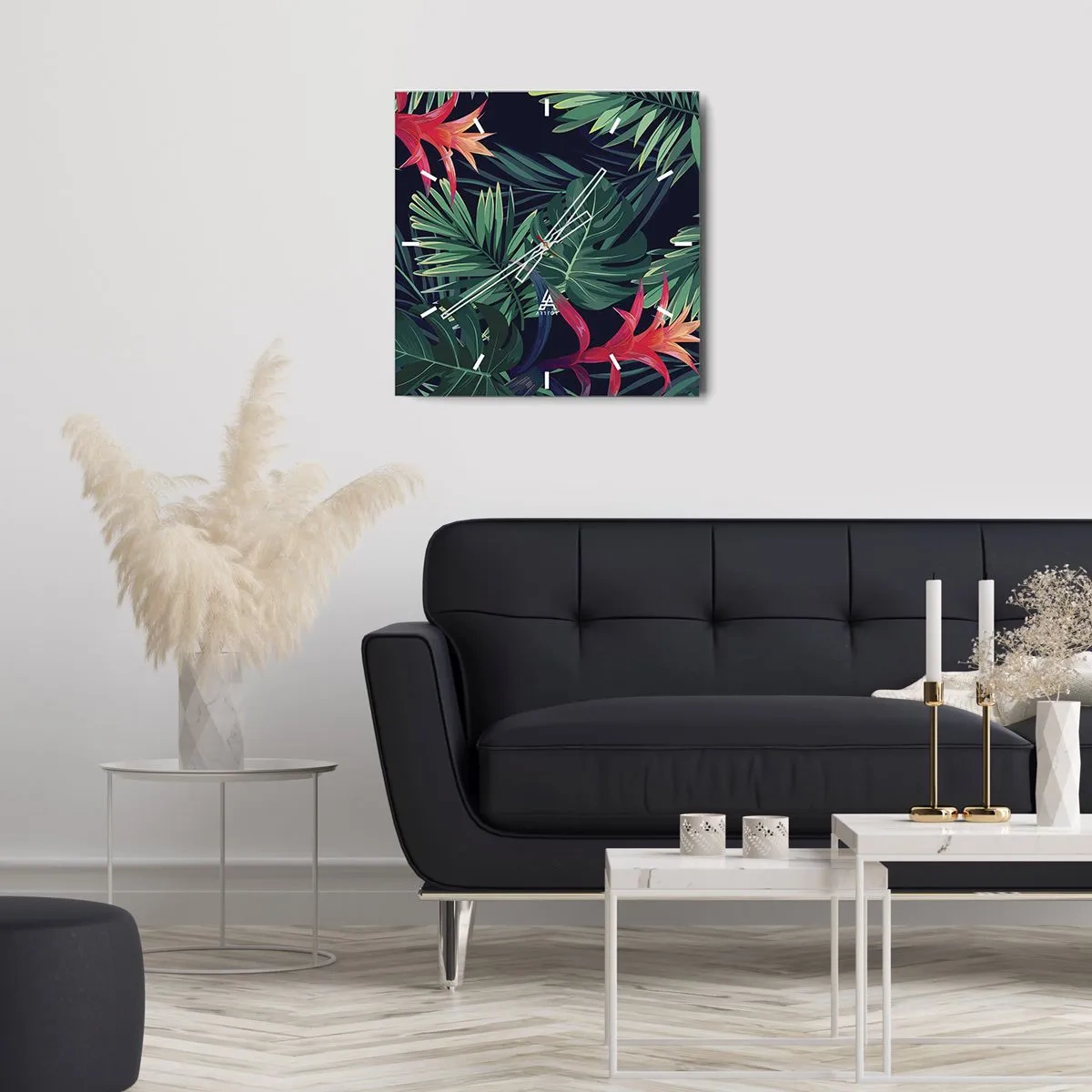 Väggklocka - Klocka på glas - Brinna i grönskan - 40x40 cm