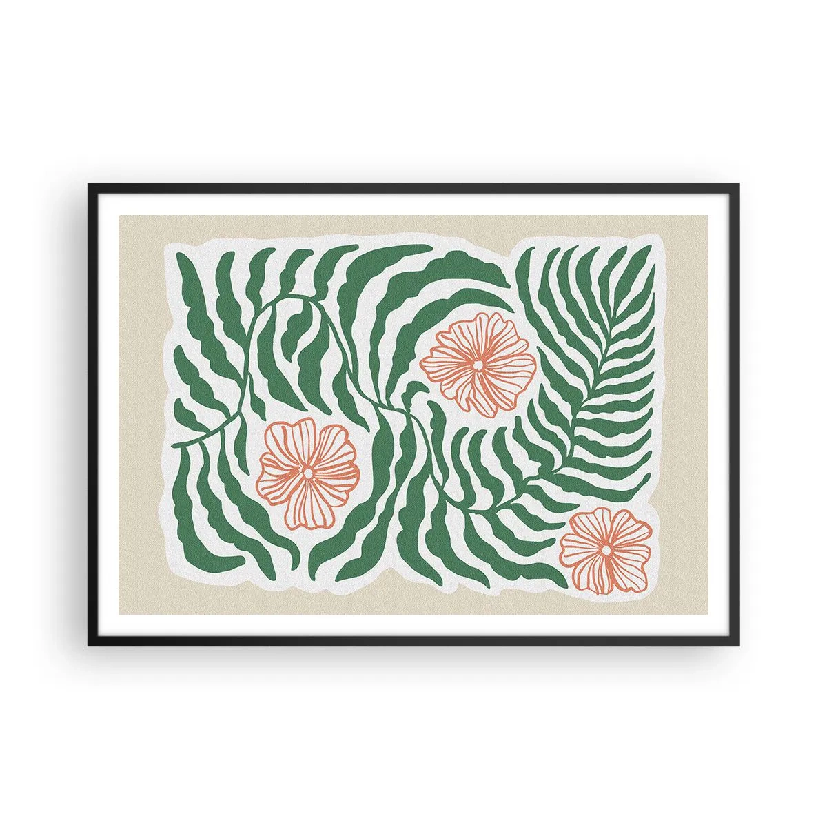 Affisch i svart ram - Blommande i grönt - 100x70 cm